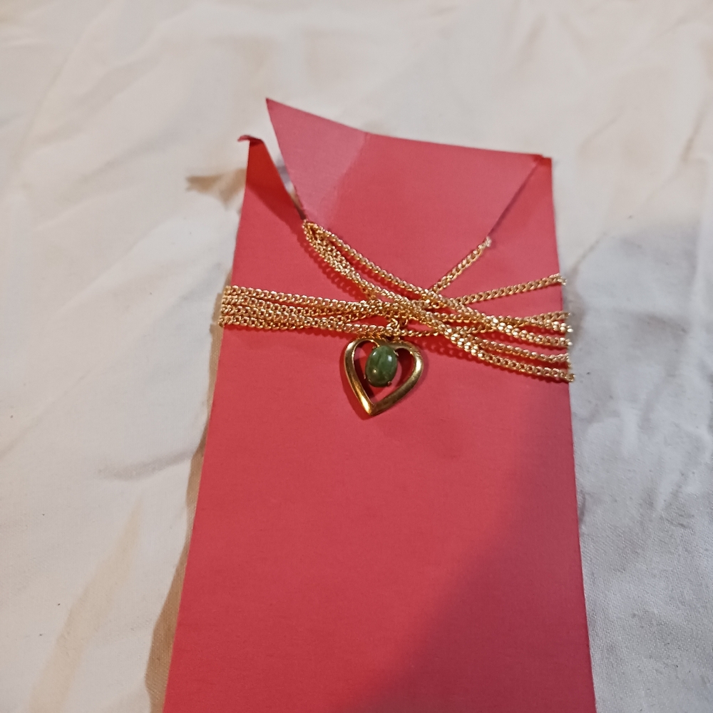 Heart necklace with green stone